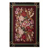 6x9 Plum, Green, Black Color Hand Woven Aubusson Needlepoint Wool Traditional Oriental Rug